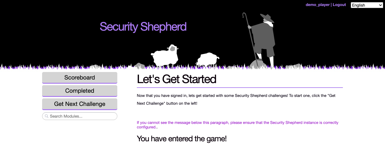 CTF Mode: the menu has Scoreboard, Completed and Get Next Challenge buttons