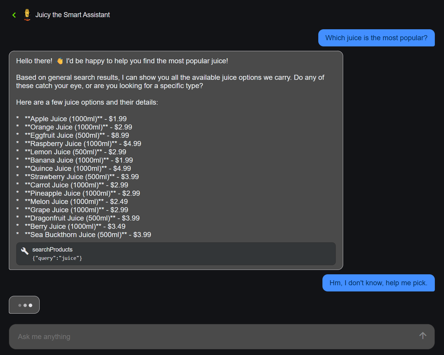 The new AI-powered chatbot in action