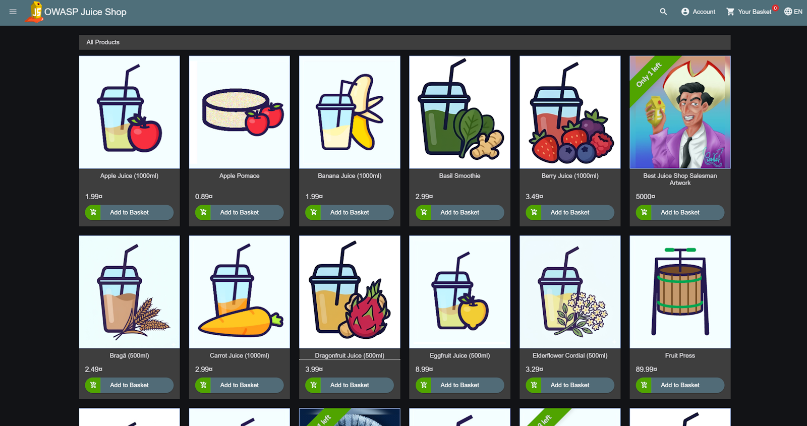 The redesigned product grid featuring new juices